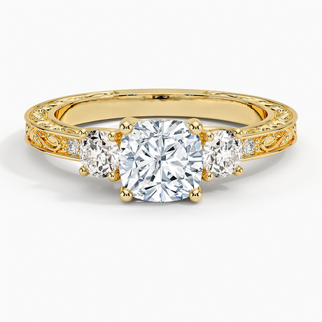 Three Stone Filigree Ring - Antique Scroll