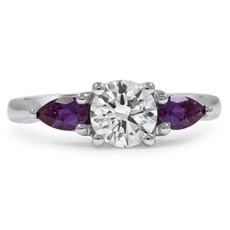 Custom Three Stone Trellis Ring with Pear Alexandrites