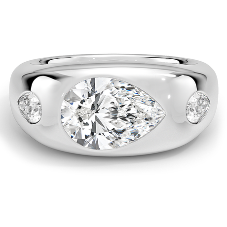 18K White Gold Sloane Flush Set Three Stone Diamond Dome Ring