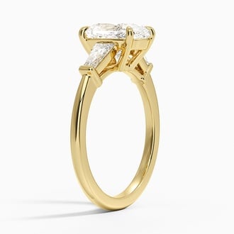 Symphony Tapered Baguette Three Stone with 2ct Elongated Cushion Certified Lab Diamond in 18K Yellow Gold