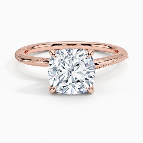 14K Rose Gold Adorned Camellia Milgrain Diamond Ring