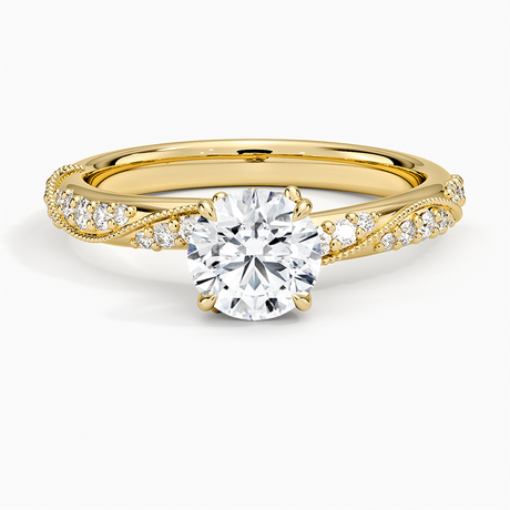 18K Yellow Gold Camellia Hidden Accent 2.5mm Diamond Ring