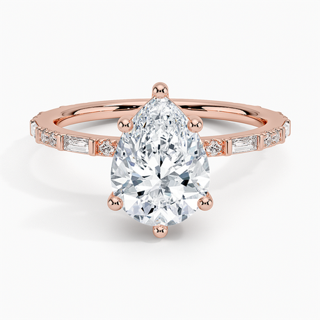 14K Rose Gold Luz Baguette and Round Diamond Ring