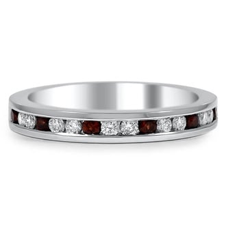 Custom Petite Channel Set Band with Alternating Mozambique Garnet and Diamond Accents