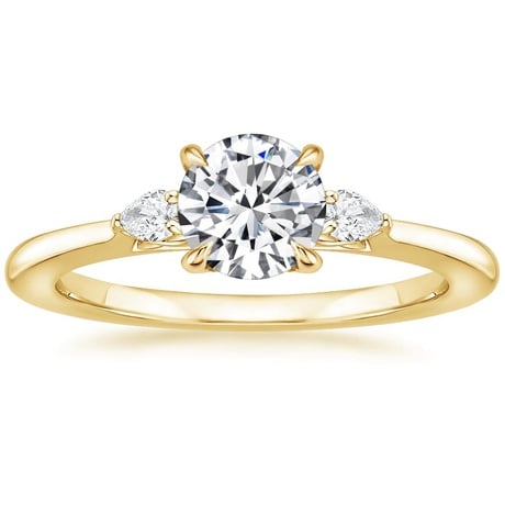 18K Yellow Gold Perfect Fit Three Stone Pear Diamond Ring with Luxe Ballad Diamond Ring