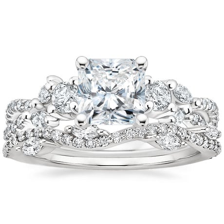 18K White Gold Three Stone Luxe Willow Diamond Ring with Luxe Winding Willow Diamond Ring