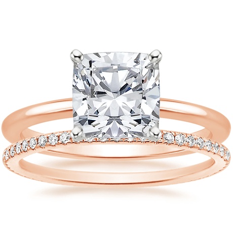 14K Rose Gold Four-Prong Petite Comfort Fit Ring with Whisper Eternity Diamond Ring
