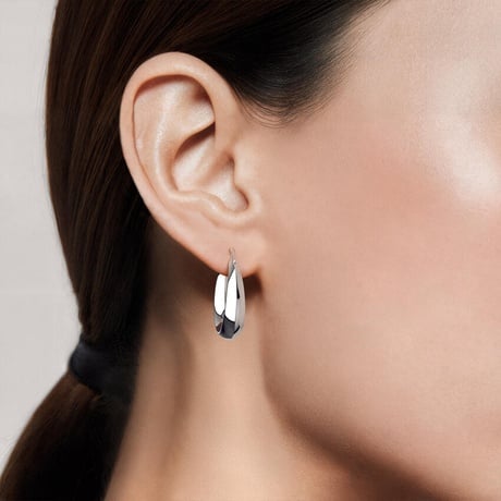 Knife Edge Hoop Earrings in Silver