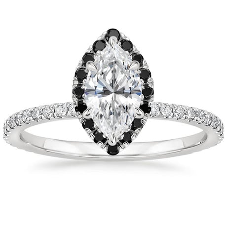18K White Gold Waverly Diamond Ring with Black Diamond Accents with Luxe Ballad Diamond Ring