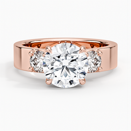 thumbnail image 2 of 14k Solid Rose Gold 3-Stone Diamond Engagement Ring - Round Cut, Ideal Cut, D Color 2 of 5