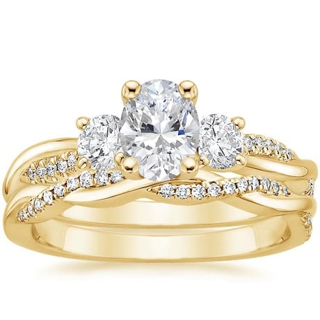 18K Yellow Gold Three Stone Petite Twisted Vine Diamond Bridal Set (1/2 ct. tw.)