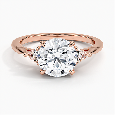 14K Rose Gold Trillion Cut Three Stone Diamond Ring