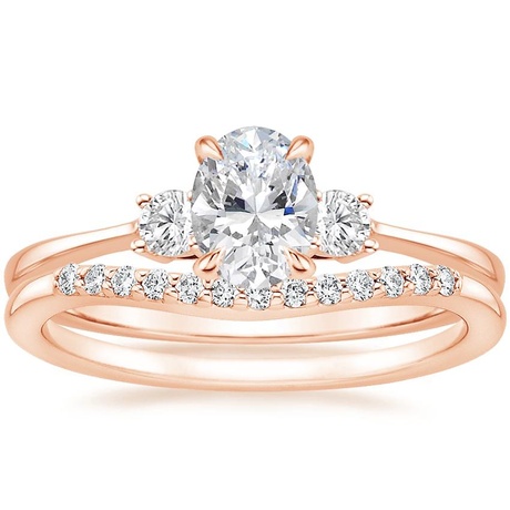 14K Rose Gold Selene Diamond Ring with Petite Curved Diamond Ring
