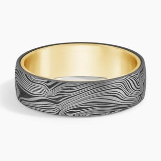Jude Marbled 6.5mm Wedding Ring in 18K Yellow Gold