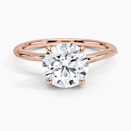 14K Rose Gold Adorned Camellia Milgrain Diamond Ring