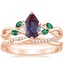 14K Rose Gold Willow Ring With Lab Emerald Accents with Petite Twisted Vine Diamond Ring (1/8 ct. tw.)