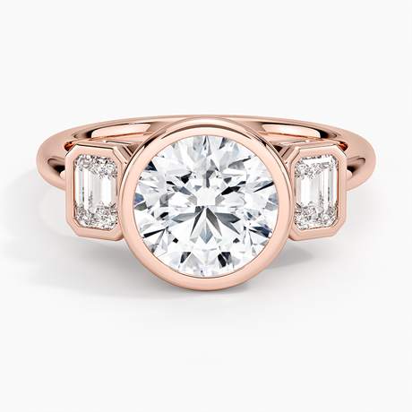 14K Rose Gold Rhiannon Bezel Three Stone Diamond Ring