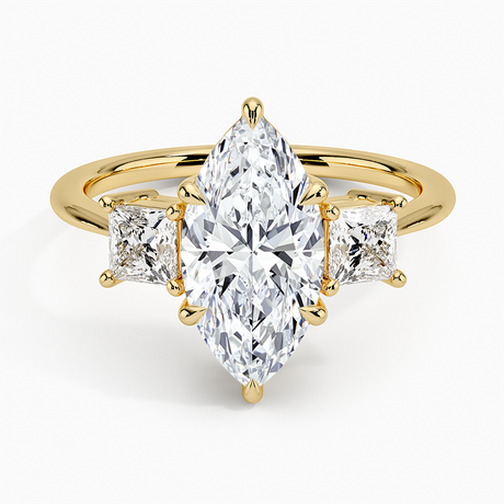 18K Yellow Gold Princess Cut Three Stone Diamond Ring