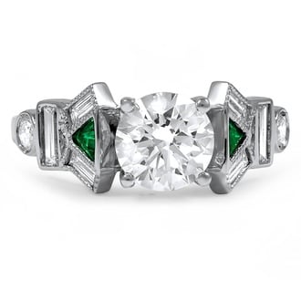 Custom Contemporary Emerald and Baguette Diamond Ring