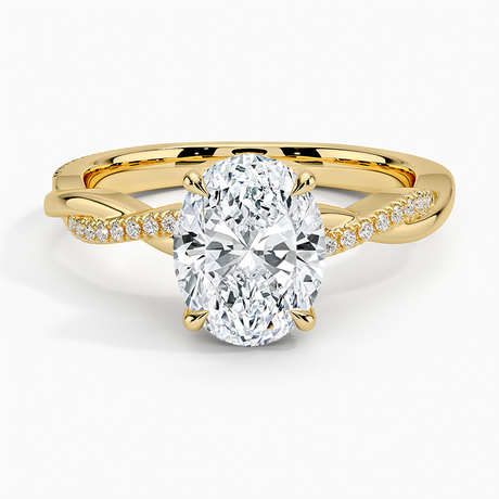 18K Yellow Gold Petite Twisted Vine Hidden Halo Pavé Diamond Ring