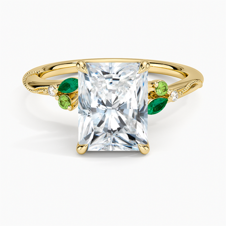 Camellia Milgrain Green Gemstone and Diamond Ring