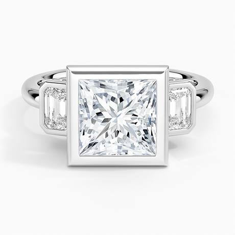 18K White Gold Rhiannon Bezel Three Stone Diamond Ring