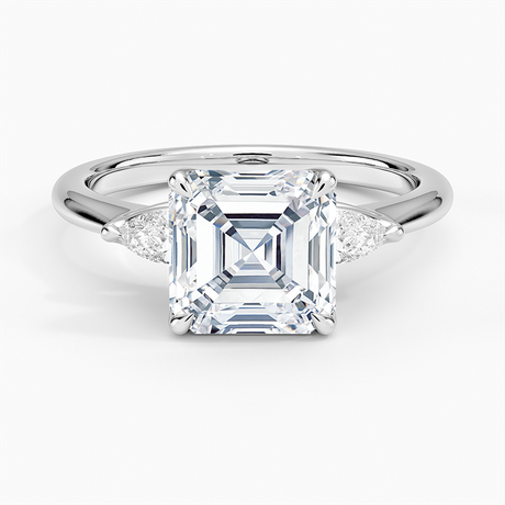 18K White Gold Petite Fleur Three Stone Diamond Ring