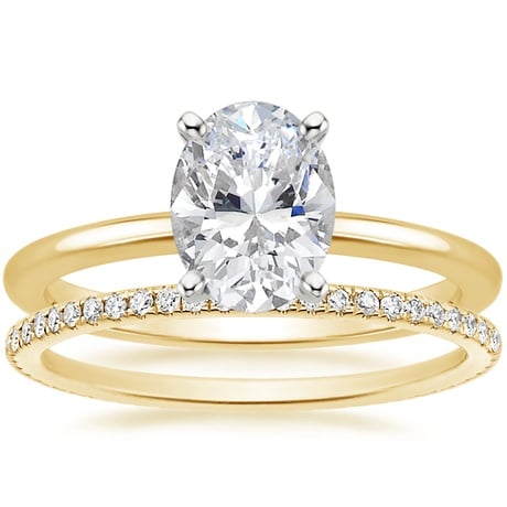 18K Yellow Gold Four-Prong Petite Comfort Fit Ring with Whisper Eternity Diamond Ring