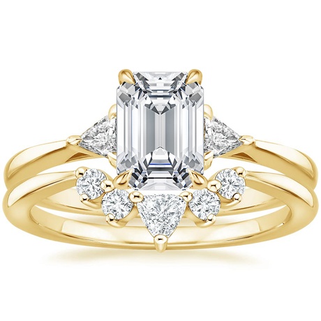 18K Yellow Gold Trillion Three Stone Diamond Engagement Ring with Hadley Contoured Diamond Ring