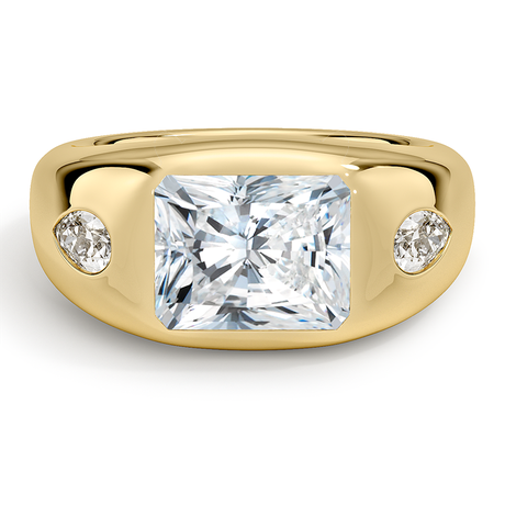 18K Yellow Gold Sloane Flush Set Three Stone Diamond Dome Ring