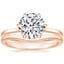 14K Rose Gold Secret Halo Six-Prong Diamond Ring with Petite Curved Wedding Ring