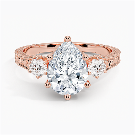 14K Rose Gold Hudson Engraved Three Stone Diamond Ring (1/3 ct. tw.)