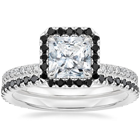 18K White Gold Waverly Diamond Ring with Black Diamond Accents with Luxe Ballad Black Diamond Ring