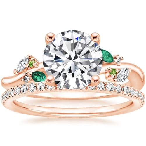 14K Rose Gold Arden Diamond Ring with Lab Emerald Accents