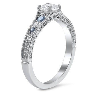 Custom Reverse Taper Diamond and Aquamarine Engagement Ring