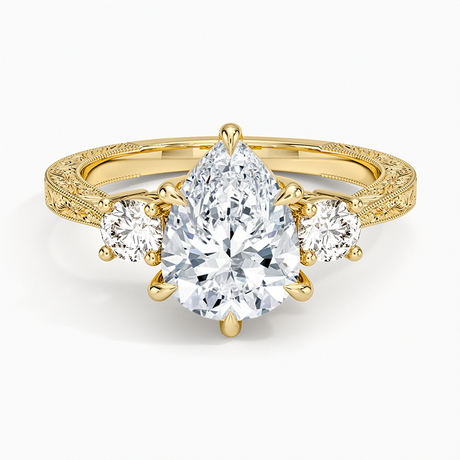 18K Yellow Gold Elsie Three Stone Engraved Diamond Ring (1/3 ct. tw.)