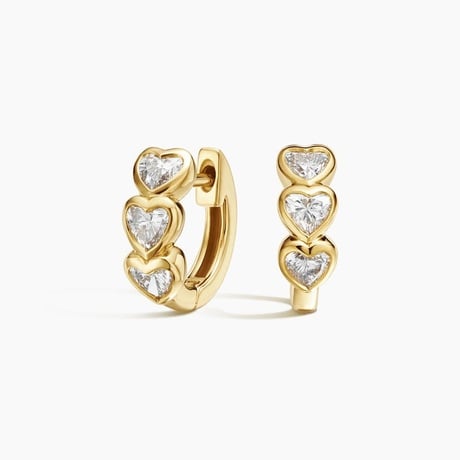 Bezel Heart Shaped Lab Diamond Huggie Hoop Earrings