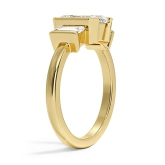 Custom Half Bezel Three Stone Emerald-Cut Diamond Ring