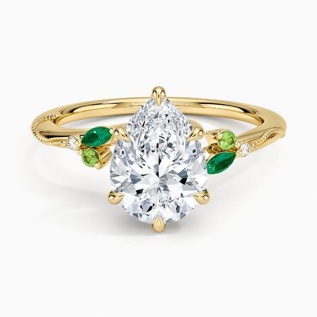 Camellia Milgrain Green Gemstone and Diamond Ring