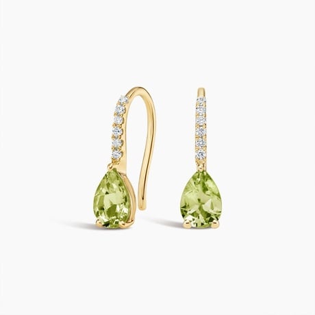 Pear Peridot and Diamond Birthstone French Hook Earrings