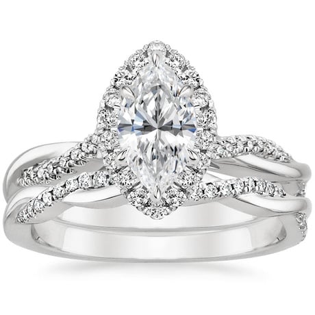 18K White Gold Petite Twisted Vine Halo Diamond Bridal Set (1/3 ct. tw.)