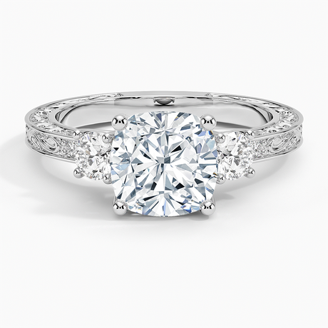 Platinum Antique Scroll Engraved Three Stone Diamond Ring (1/3 ct. tw.)