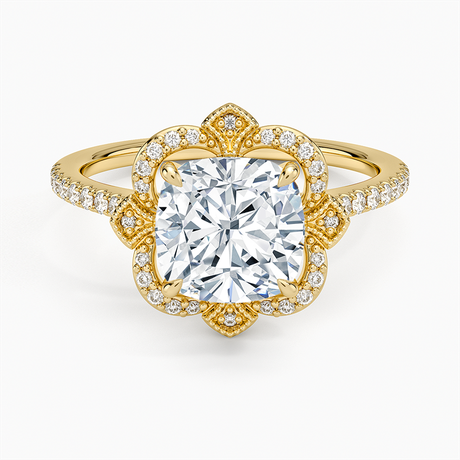 14K Yellow Gold Reina Halo Diamond Ring