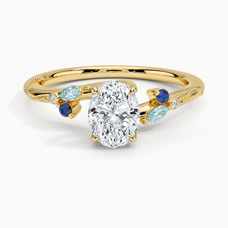 18K Yellow Gold Camellia Indigo Milgrain Ring