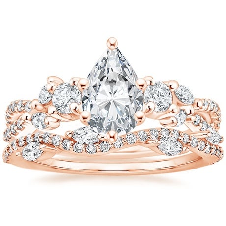 14K Rose Gold Three Stone Luxe Willow Diamond Ring with Luxe Winding Willow Diamond Ring