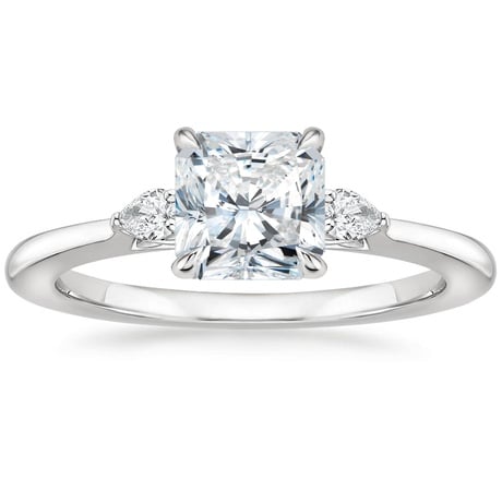 18K White Gold Perfect Fit Three Stone Pear Diamond Ring with Luxe Ballad Diamond Ring