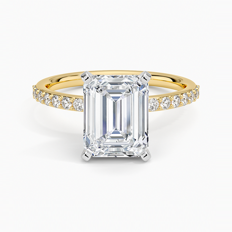 18K Yellow Gold Petite Shared Prong Half Coverage Diamond Ring