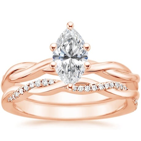 14K Rose Gold Twisted Vine Ring with Petite Twisted Vine Diamond Ring (1/8 ct. tw.)