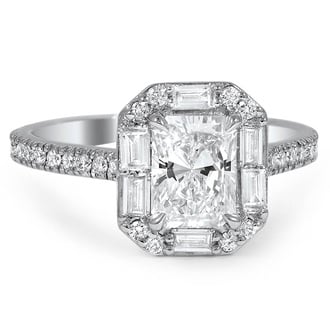 Custom Baguette and Pave Diamond Halo Ring