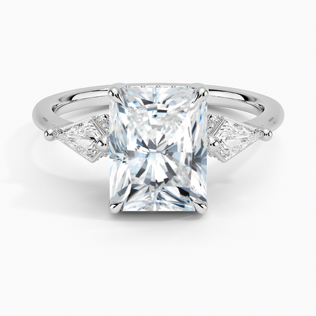 Three Stone Kite Engagement Ring with Hidden Halo